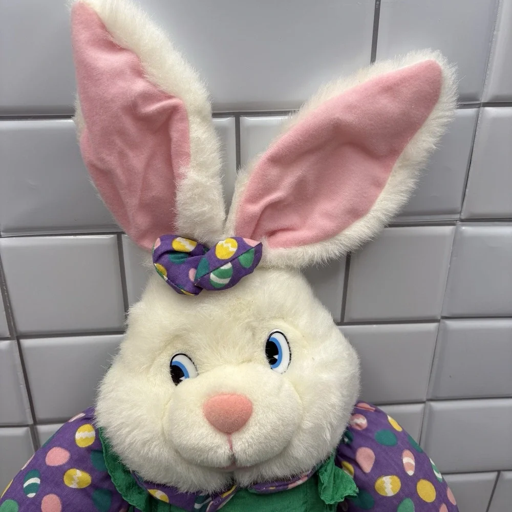 VTG 1993 Nylon Plush Rabbit Easter‎ Bunny Green Purple Silky Parachute Rare Hg10